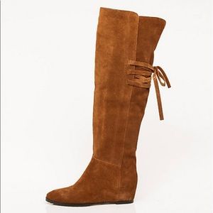 Suede Wedges Over The Knee Boots Size 8